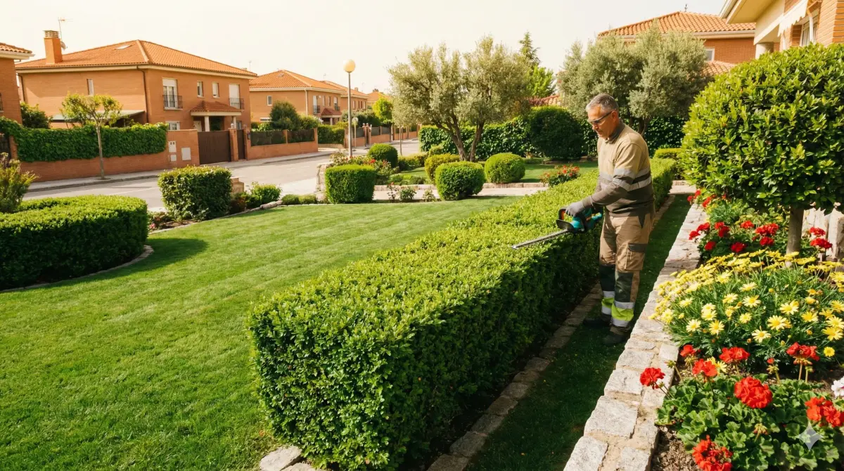 Jardín residencial bien mantenido en la zona norte de Madrid